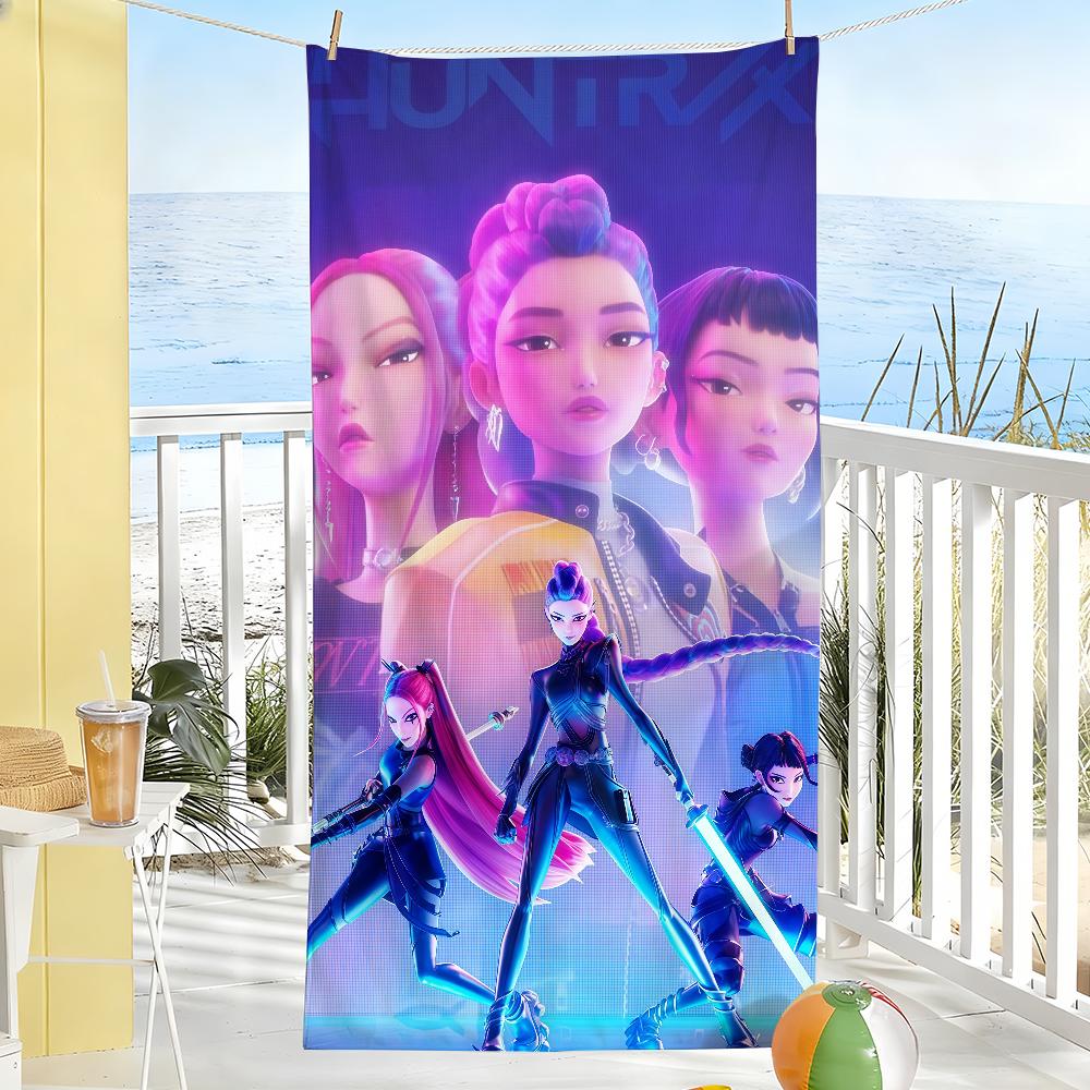 Cartoon H- Hun-Trix-S Hunters Cool D-Demon S-SaJa-S Towel Sports Quick Dry Travel Camping Sandproof Soft Light Large Beach Towel