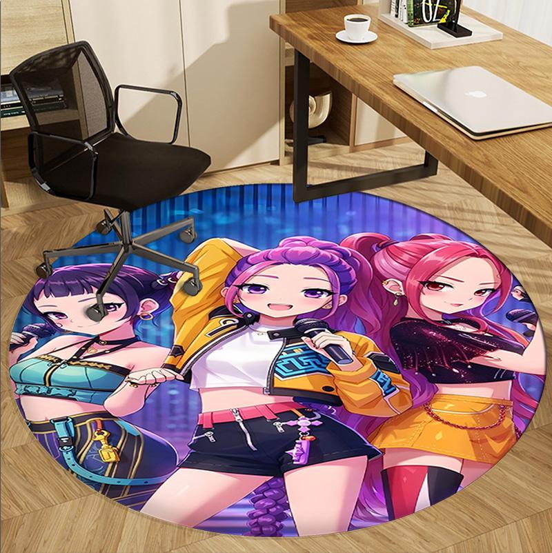 KPop Dämonenjäger Muster Runder Teppich, Innen-/Außenmatte, für Picknick, Spielzimmer, Schlafzimmer, Büro, Wohnzimmer, Heimdekor Teppich, Geburtstagsgeschenk
