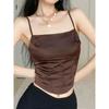 Niche Style Retro Design Lace-up Irregular Spaghetti-Strap Vest Women's Summer and Summer Waist-Tight Slim Looking Sexy Graceful Satin Tops