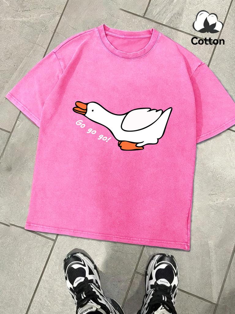 Goose Charge Forward Printing Washed TShirt Man Summer ONeck Clothing Soft Cotton Short Sleeve Unisex Casual Loose Tee