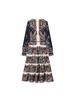European Autumn/Winter 2025 Women's Temperament Waist-Cinching Printed Patchwork Long Dress