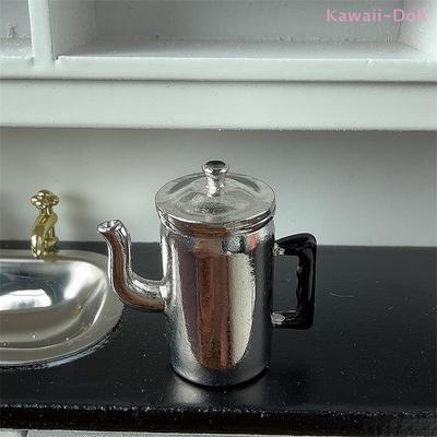 Metal 1:12 Kettle With Lid Models Cute Miniatures Kitchen Accessories For House Decor