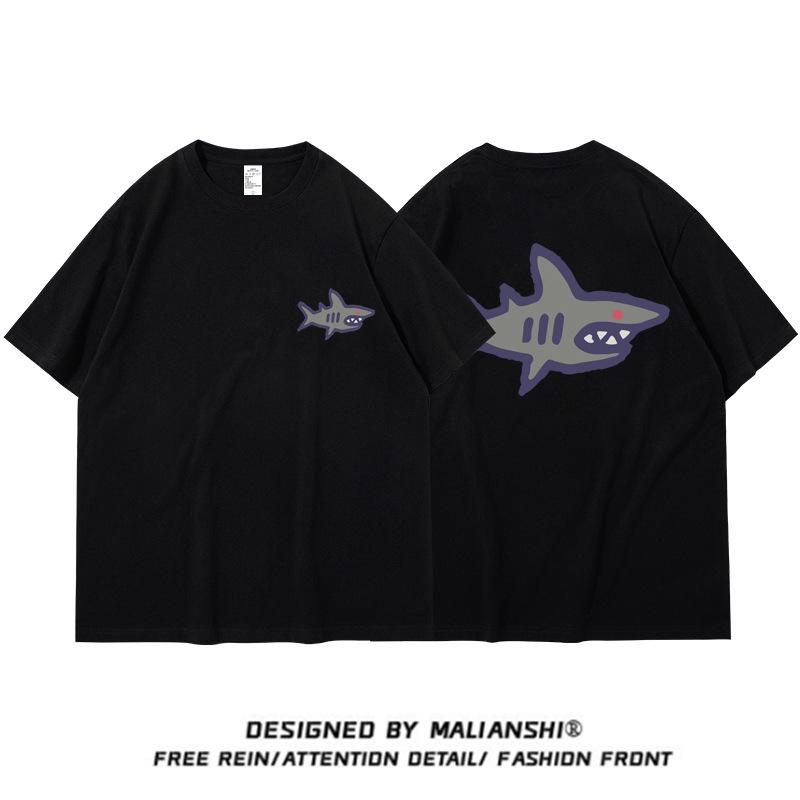 Women's Summer Shark Print Loose Fit Pure Cotton Half Sleeve T-shirt