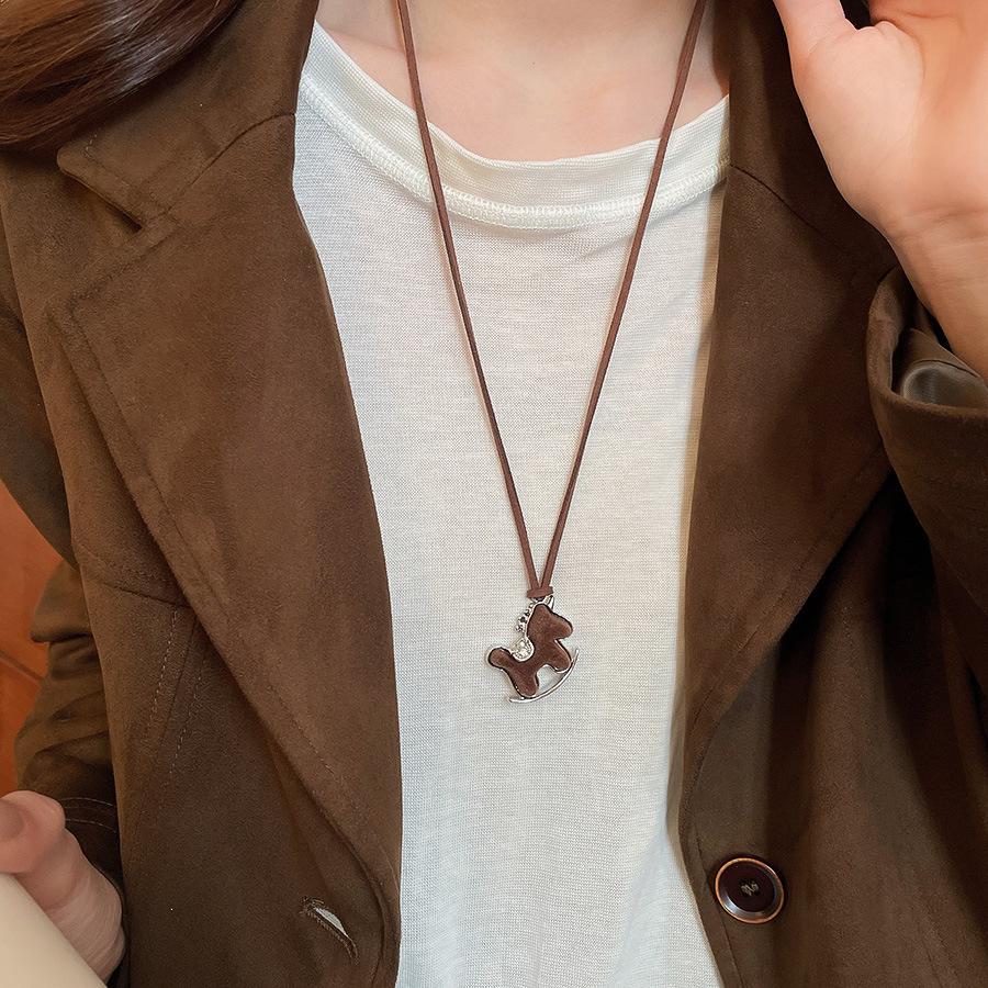 French simple zircon natal year pony pendant necklace accessories women's sweater chain necklace