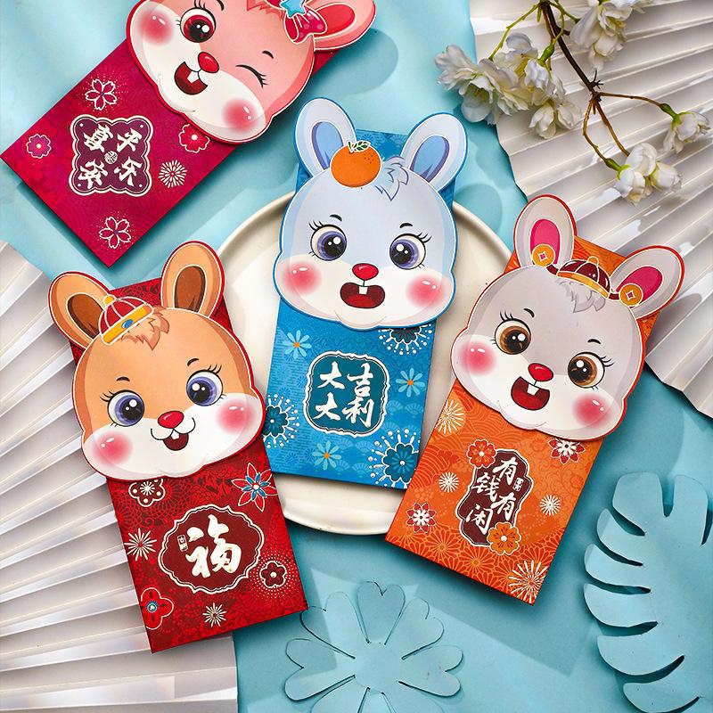 8PCS Chinese Red Envelopes Chinese New Year Rabbit Year Lucky Money Envelopes Red Pockets Spring Festival Hong Bao Envelopes