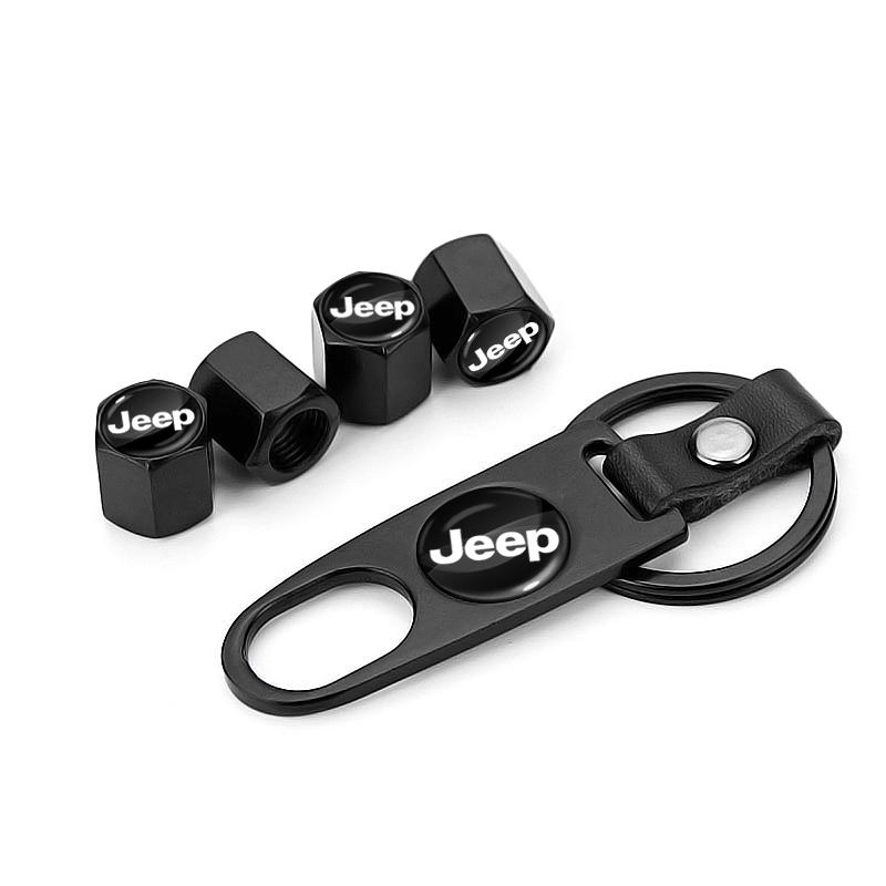 Car Badge Keychain Keyring with Tire Valve Cap Car Accessories for Jeep Compass Accessory Renegade Wrangler Gladiator Cherokee JL JK