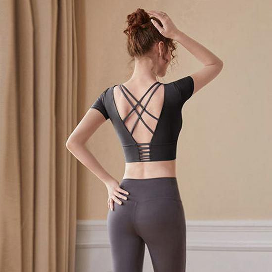 Women's Red Short Sleeve Slimming Yoga Top & Quick-Dry Running Fitness Set