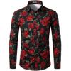 Men's Rose Flower Printed Slim Fit Button-Down Shirt