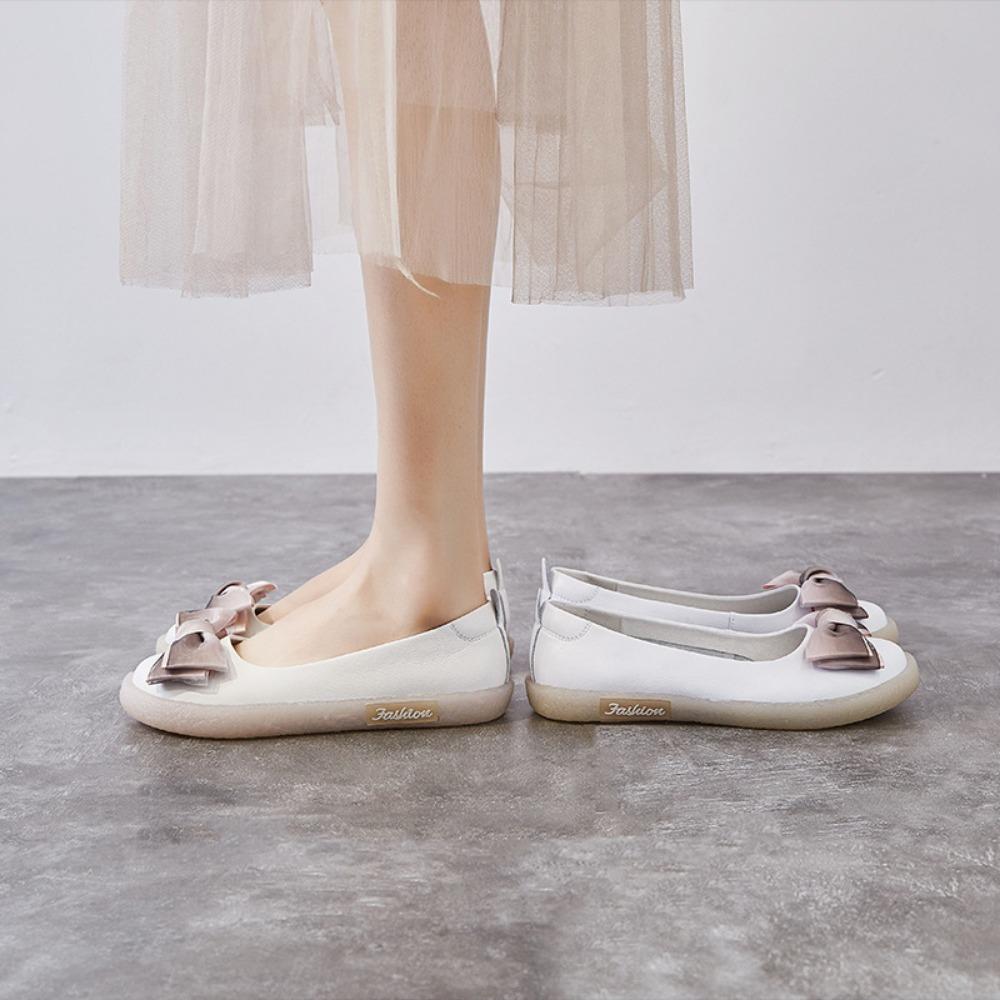 Flat Sole Single Shoe Women's New Retro Leather Soft Soled Butterfly Knot Women's Shoes Jean Shoes for Women Zapatos De Mujer