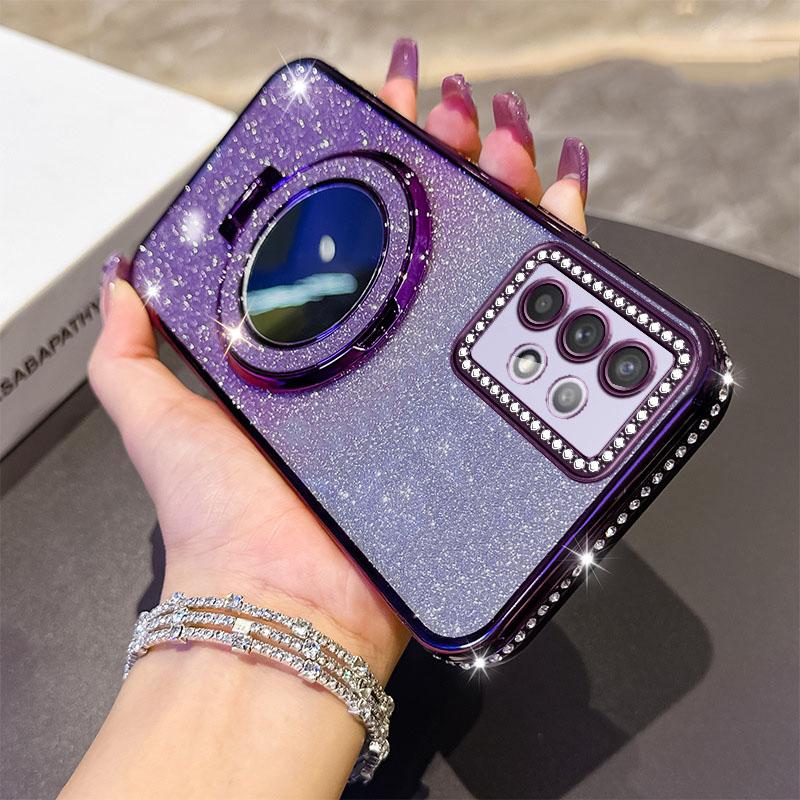 for Samsung Galaxy A32 A33 A34 A35 A36 Luxury Glitter Magsafe Bracket Diamond Case for Samsung A35 Make Up Mirror Plating Cover