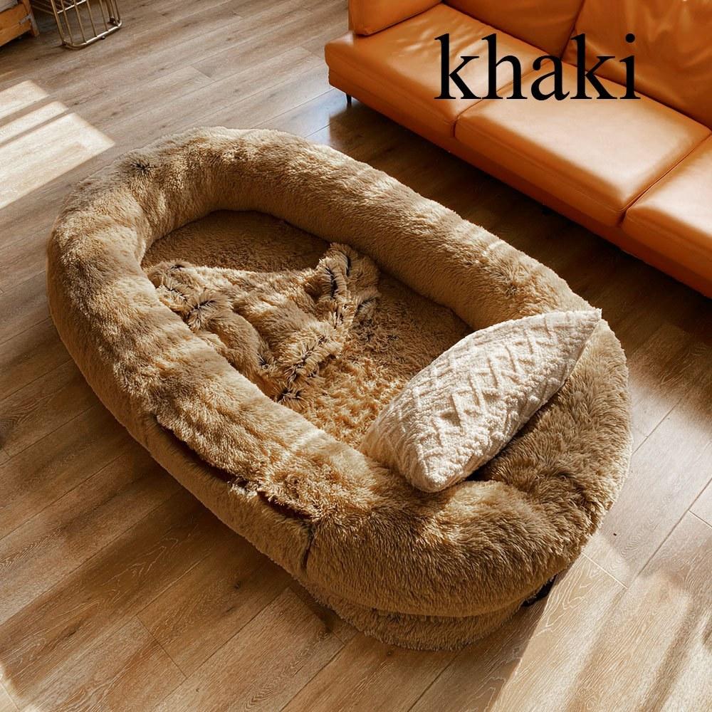 

Dog House, Long-Haired Plush Round Pet Bed for Dogs, Dog Sofa, Winter Warm Sponge Pet Mat, Pet Supplies хаки