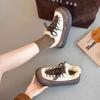 Leather color matching lace-up platform bread shoes women's 2025 winter inner warm snow boots outdoor casual cotton shoes tide