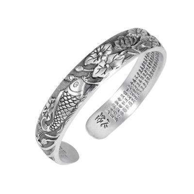 Jin Jiahua Thai Silver Retro Pisces Lotus Open Bracelet - Heart Sutra Jewelry Gift