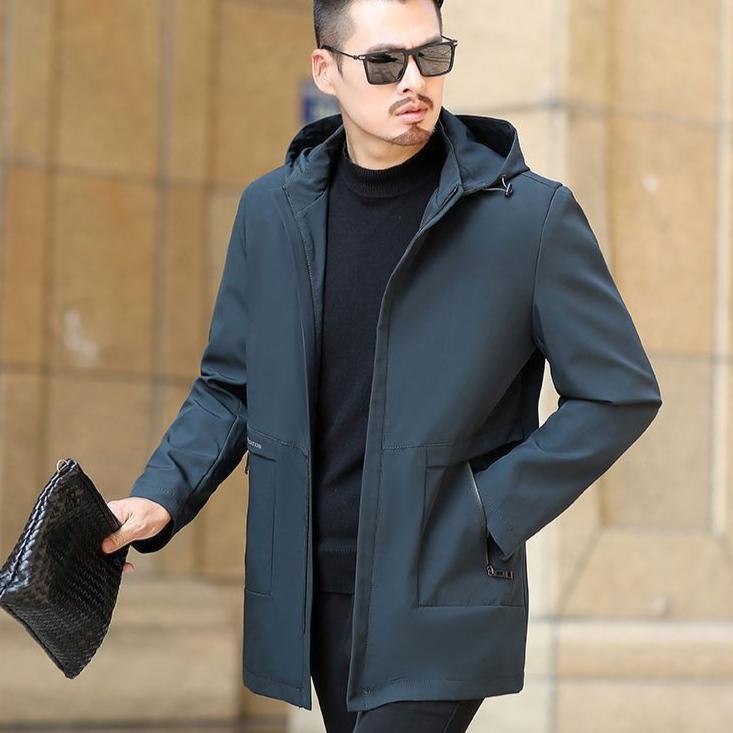 Męska kurtka wiatrówka o średniej długości, casualowa, na wiosnę i jesień, retro kurtka z kapturem