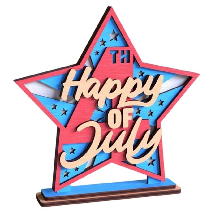 Artistic Wooden Star Desktop Ornament July 4th American Flag Table Display For National Holiday Decors