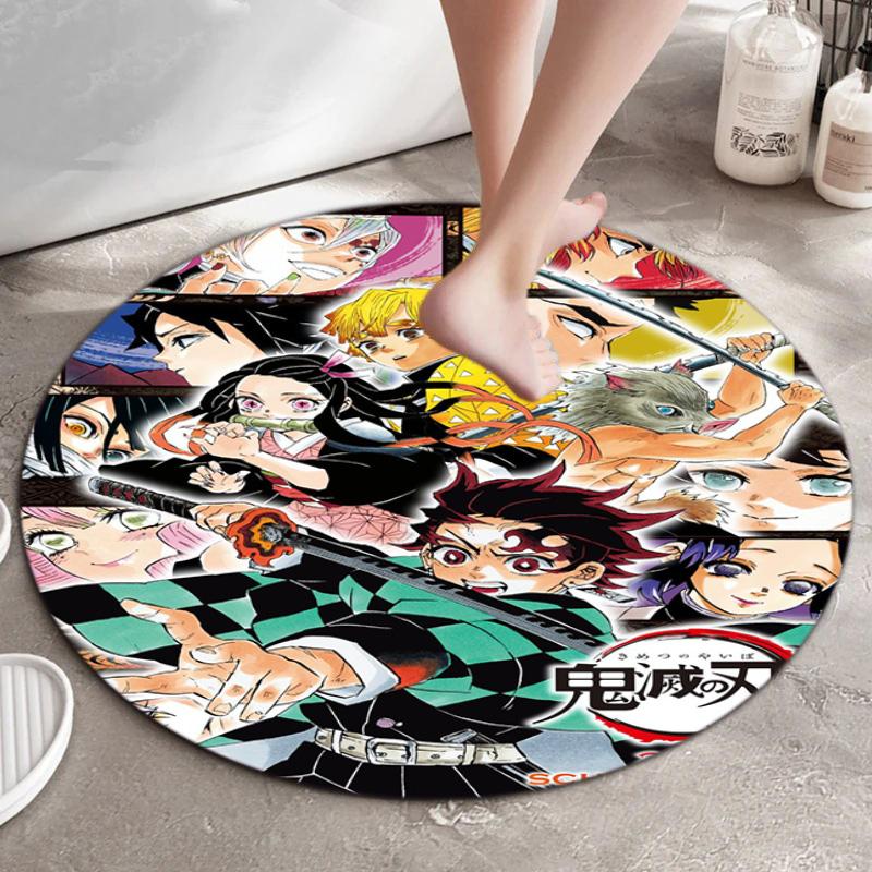 Classic Japanese-style Cartoon Demon Slayer Round Rug, Home Soft Decorative Anti-slip Yoga Mat and Chair Mat, Outdoor Floor Mat Carpet K10