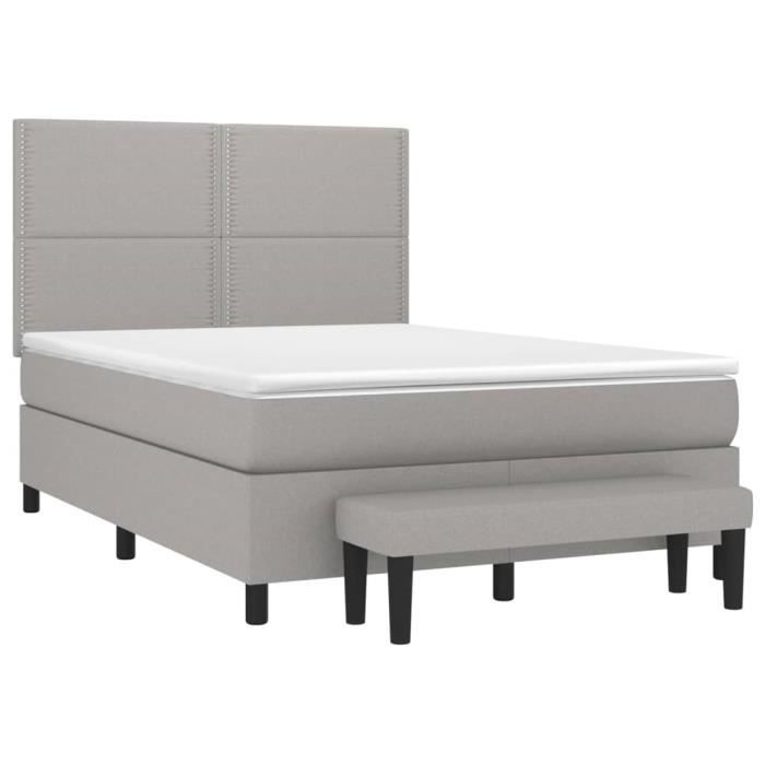 3136517 vidaXL Lit à sommier tapissier avec matelas Gris clair 140x200cm Tissu