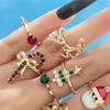 6pcs/Set Dripping Oil Enamel Santa Claus Ring Christmas Tree Xmas Jewelry Ornaments  Decoration