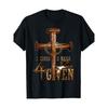 European Size Men's Christian Graphic T-Shirt, Casual Crew Neck, Short Sleeve, Black with Golden Print, Large Sizes Available