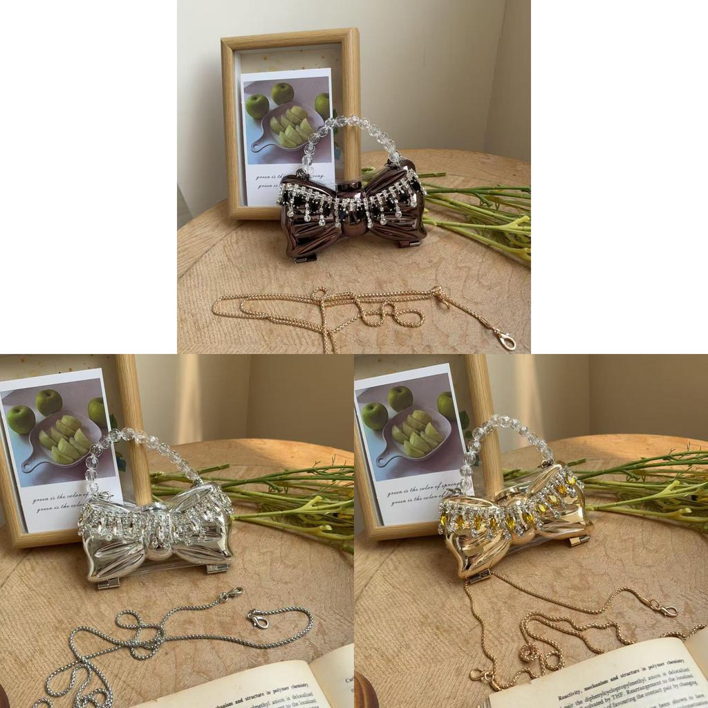 Mini Crystal Bow Makeup Mirror Bag With Chain Strap For Girls And Women