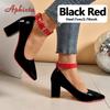 Aphixta 3.94/2.76Inch Super High Square Heels Pumps Women 2cm Belt Buckle Metal Buckle Strap Shoes Pointed Toe Big Size 35-53