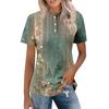Maglietta casual da donna con stampa floreale, scollo a V, manica corta, bottoni decorativi
