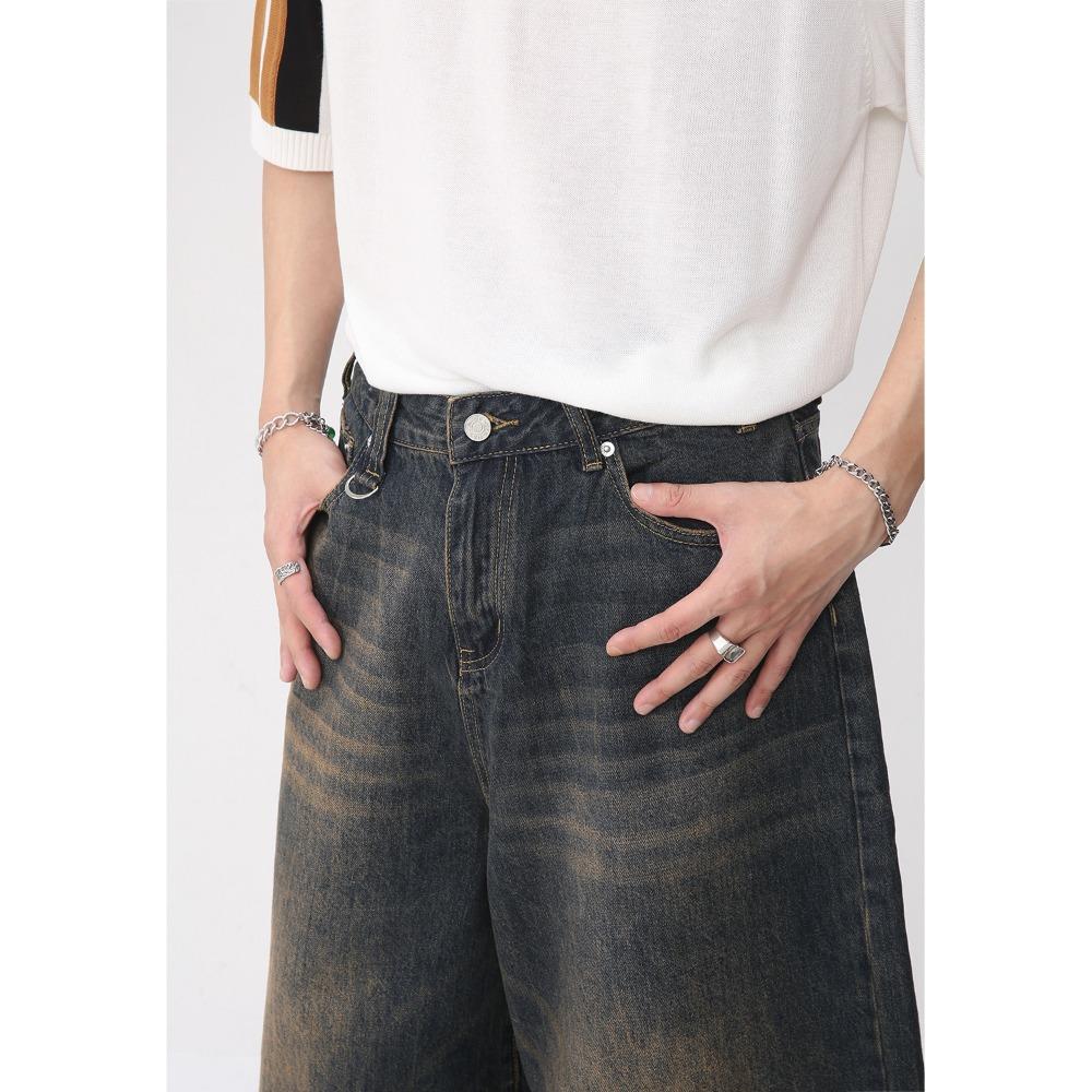 Herren Denim Jeans Cropped Hosen Mittlere Taille Knielang Lässig Locker Sommer Kurzer Stil Hohe Qualität Personalisierbar Waschbar Streetwear Kleidung