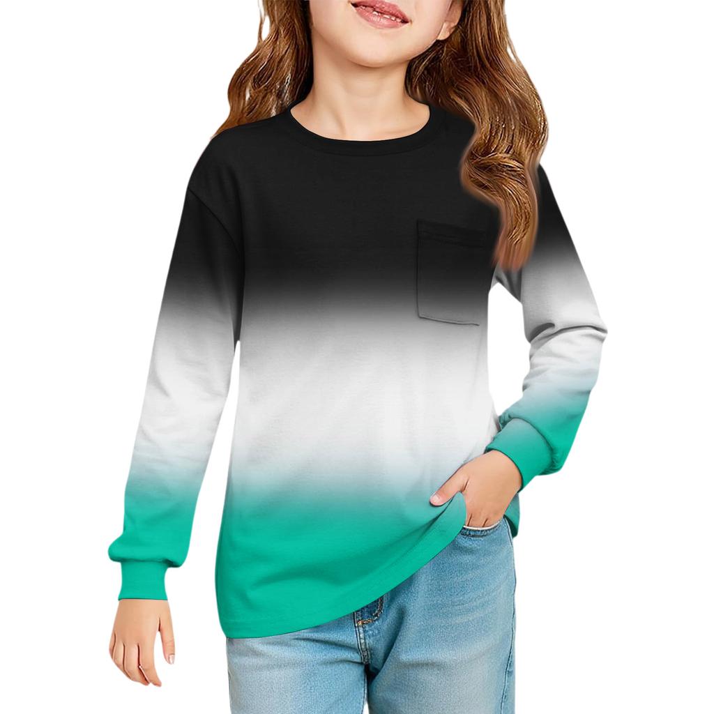 Girls' Long Sleeve Blouse - Round Neck Soft Waist Tunic