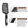Curved Vented Boar Bristle Hair Brush, Anti-Static Nine-Row Scalp Massage Detangling Brush with Non-Slip Handle, Available in 4 Colors for Curly & Str