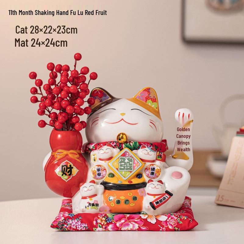 Ceramic Waving Fortune Cat Figurine for Home or Shop Decor