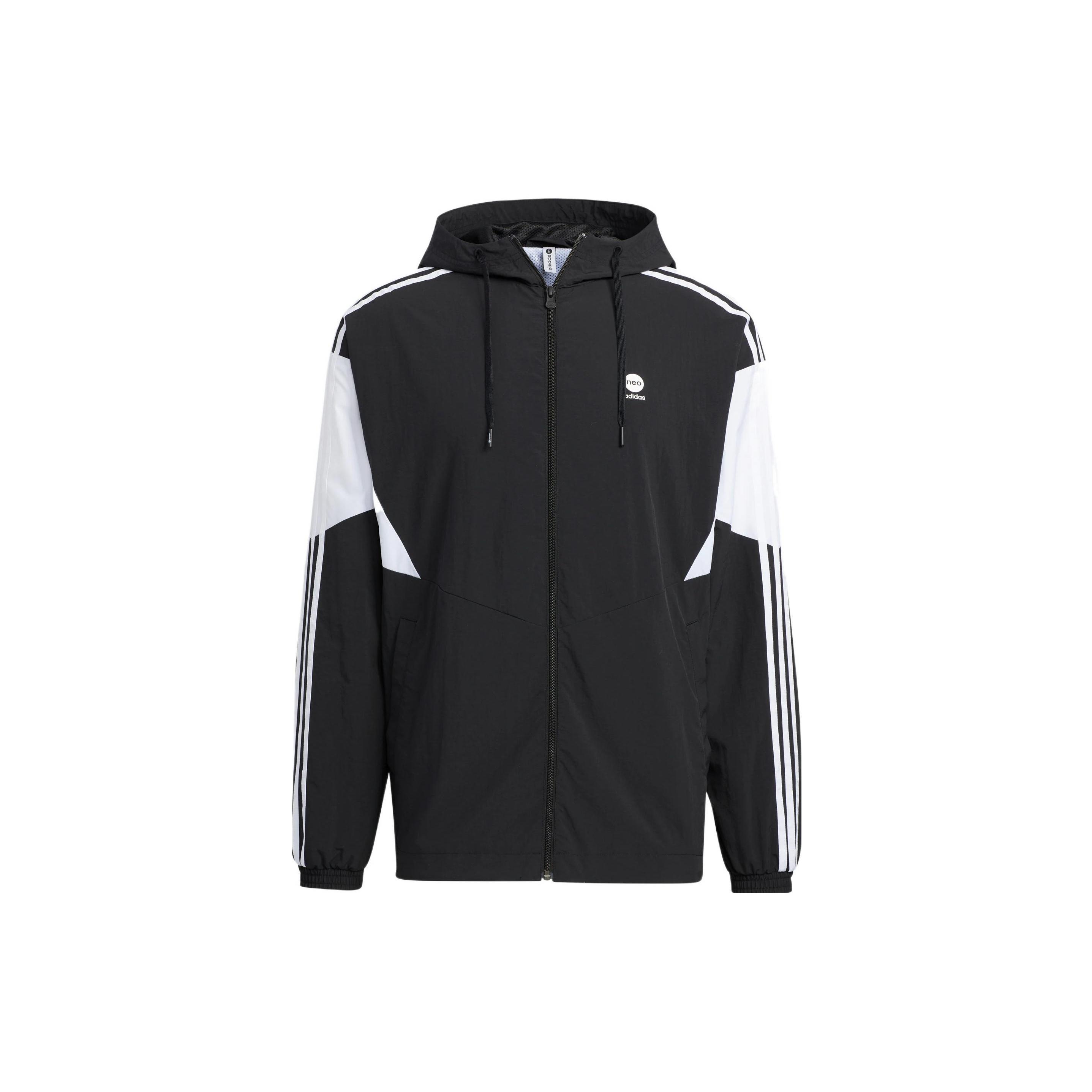 Men s adidas Logo Printing Colorblock Stripe Zipper Hooded Long Sleeves Sports Jacket Autumn Black HM1996 L