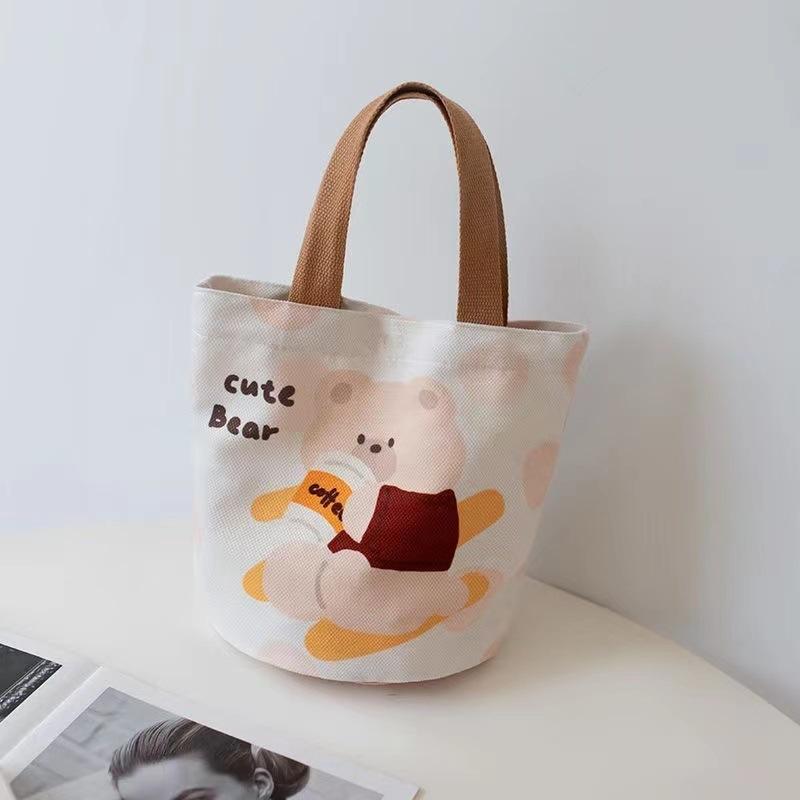 

2025 New Cute Cartoon Portable Bucket Handbag Bao Ma Bag Going to Work Bento Lunch Box Student Cloth Bag Upgrade the magnetic buckle seal