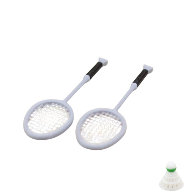 Detailed Scale Badminton Racket Set Miniature Decors Creative Dollhouses Furniture Craft синий
