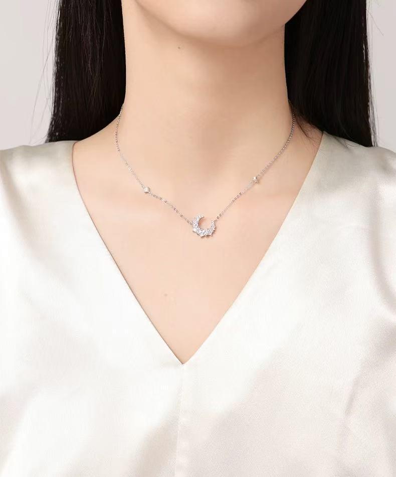 Real Gold Plated Nickel Silver Star and Moon Necklace - Elegant Luxury Design for Women