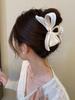 1pc elegant imitation pearl pleated bow large back of the head pan hair grip clip, suitable for daily leisure, travel and party