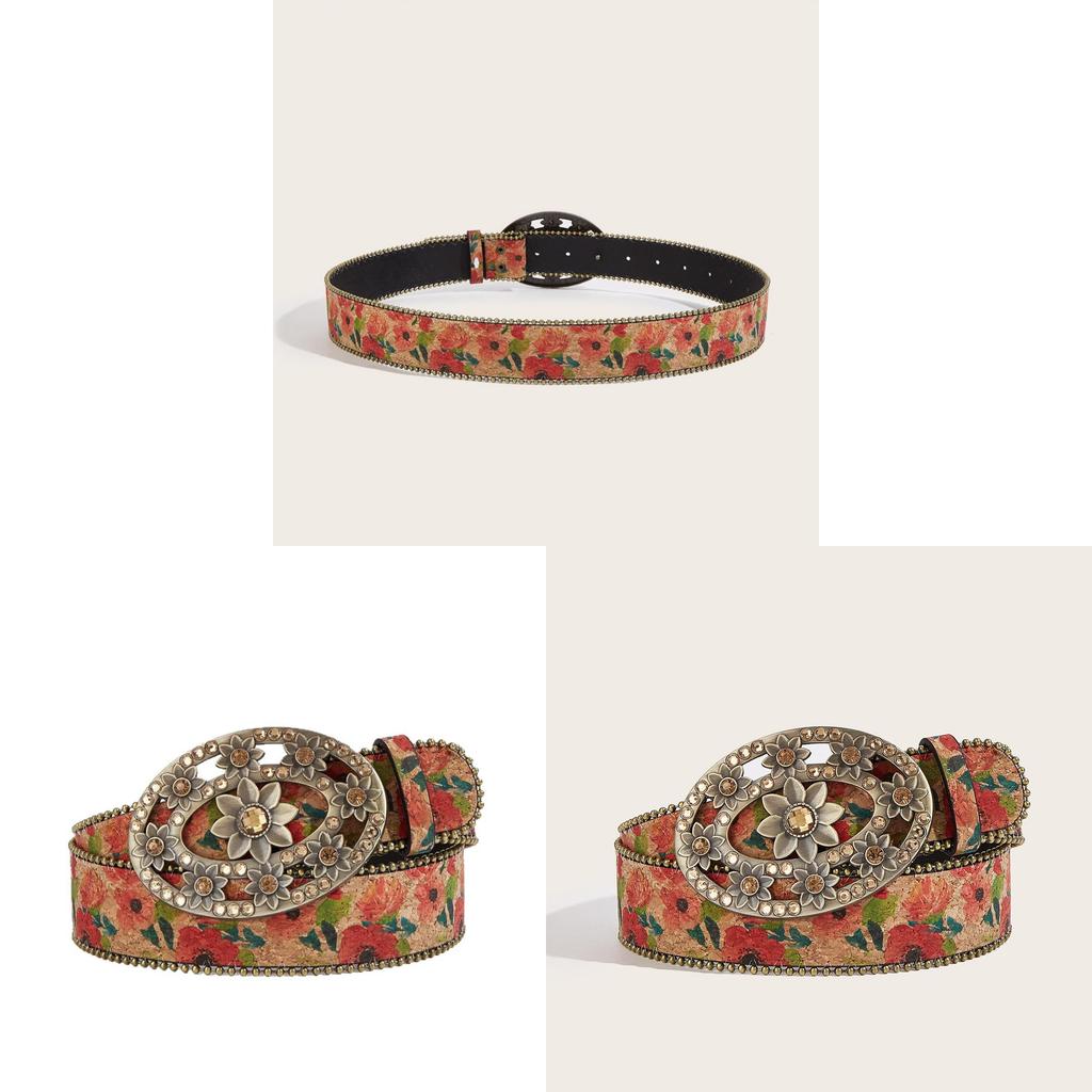 Vintage Rose Design Pu Belt For Women With 3d Embossed Flower Pattern For Outdoor Fashion