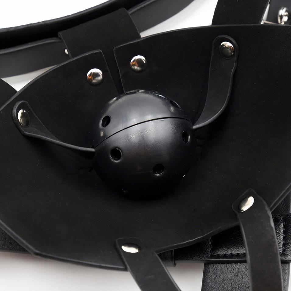 SM Leather Hood Mask  Bondage Harness Gag Muzzle Mask With Ball Mouth Gag Fetish Erotic Slave Restraint Sex Toys For Couples