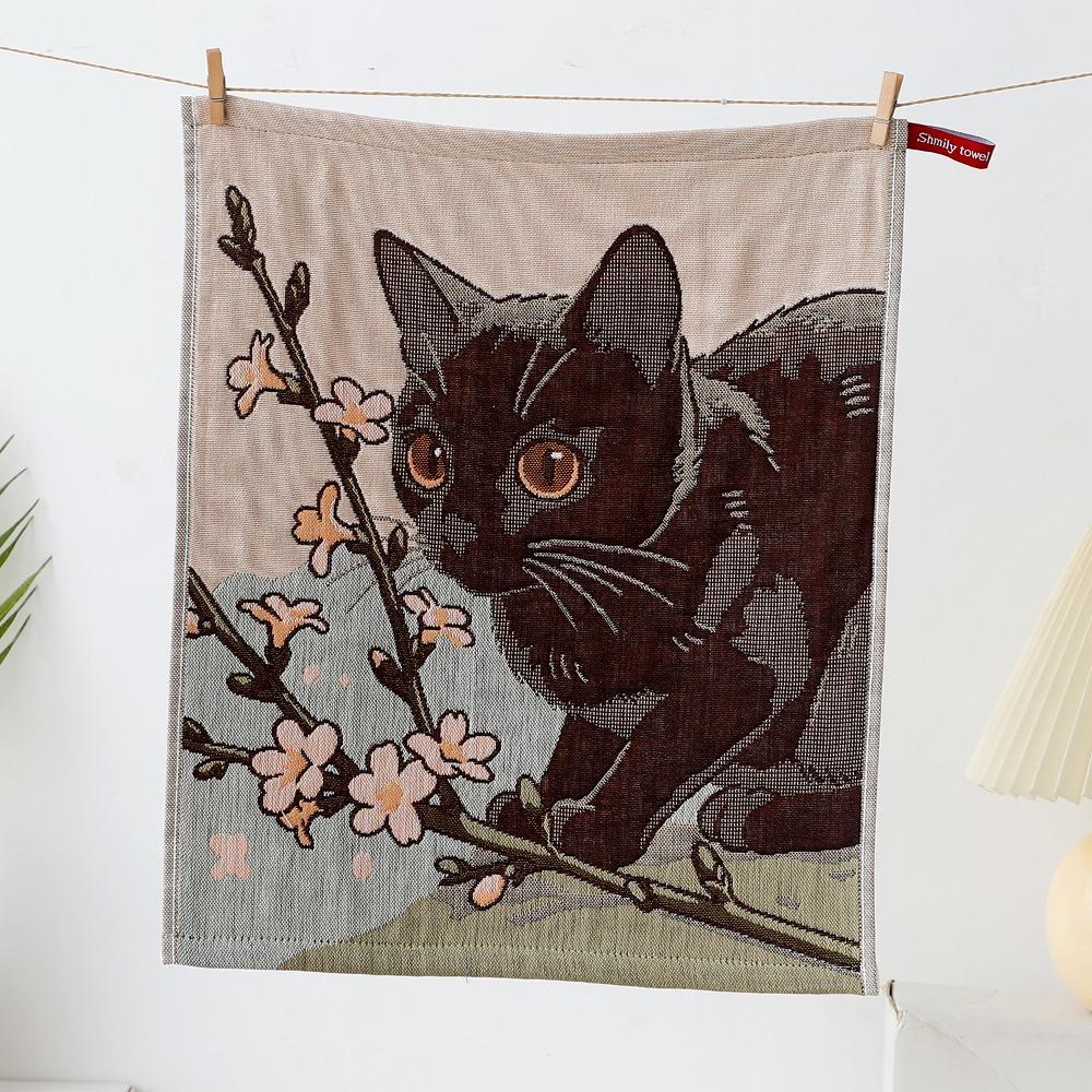 New 34x40cm Large Hand Towel 4 Layer Cotton Gauze Cat Pattern Kitchen Towel Decorative Quick Dry Tea Towel Home Restaurant