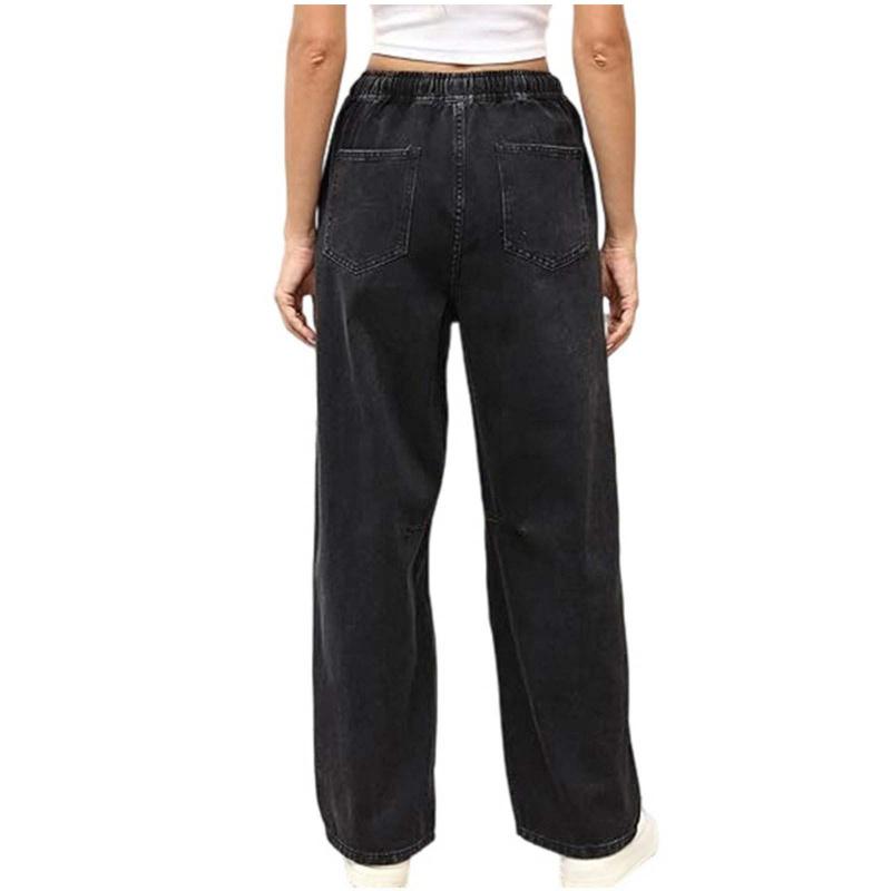 2026 New Spring/Summer Casual Washed Loose Wide-Leg Jeans for Women with Tie-Waist