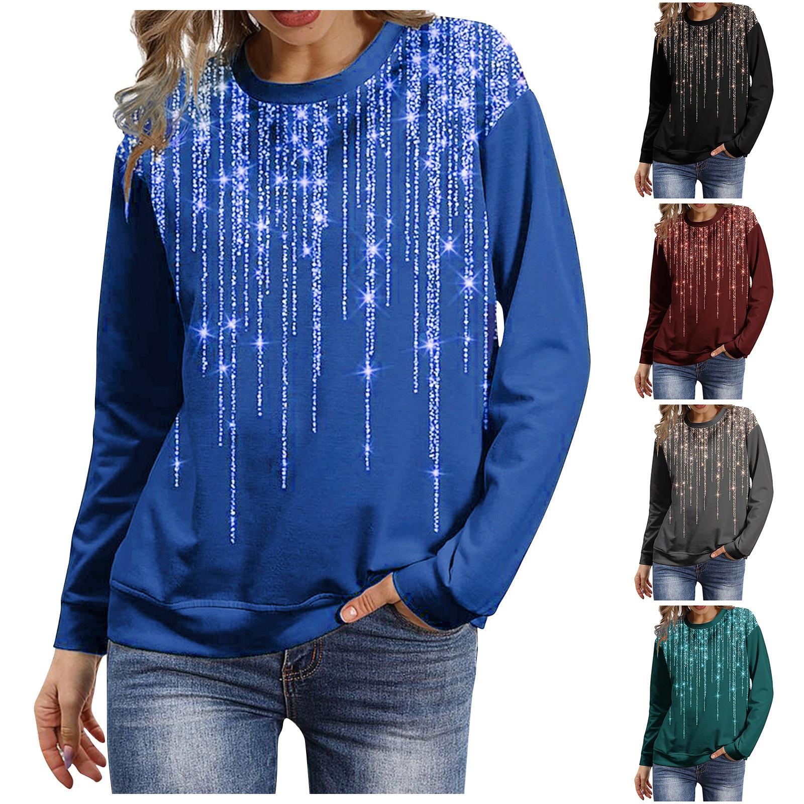 

Women s Long Sleeve Sweatshirt Printed Round Neck Bottoms T-shirt Top L чёрный