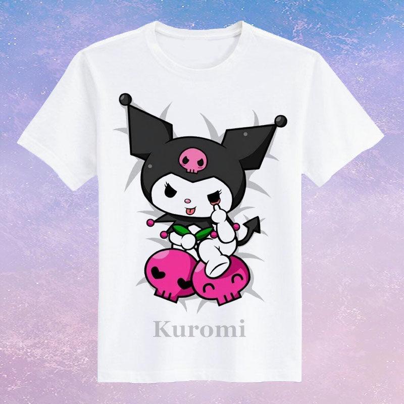 Childrens Pure Cotton Short Sleeved Japanese Cute Rabbit Cute Cute Kuromi Cartoon Printed Parentchild Tshirt Half Sleeve