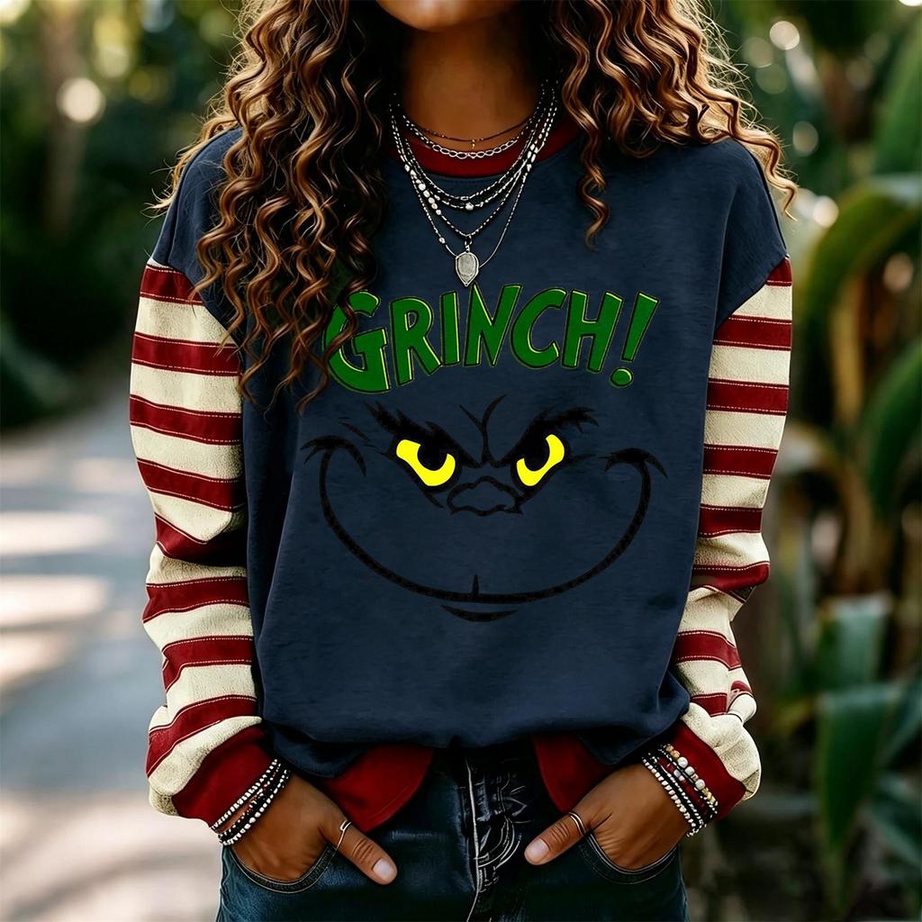 Women's Fashion Long Sleeve Neck Pullover Sweatshirt with Christmas Print
