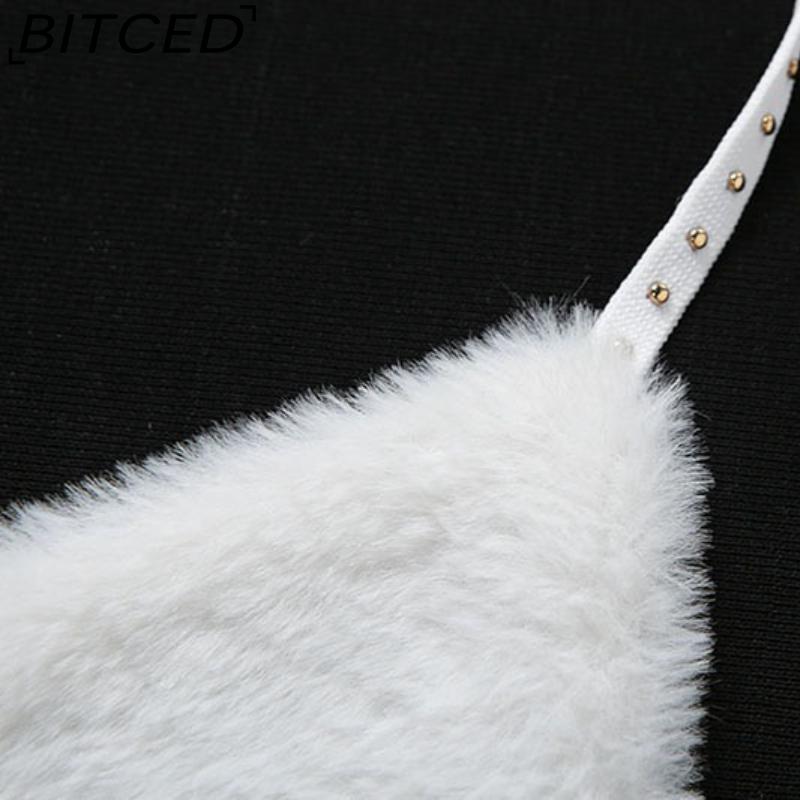 BITCED Spring/Summer Women's Versatile Solid-Colour Fleece-Lined Halter Neck Tie-Front Sexy Bandeau Top