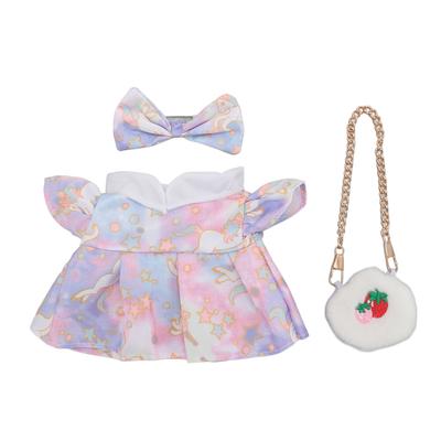 Plush Doll Clothes Cotton and Cloth Bow Tie 20cm Plush Doll Outfits Dress with Strawberry Bag 4