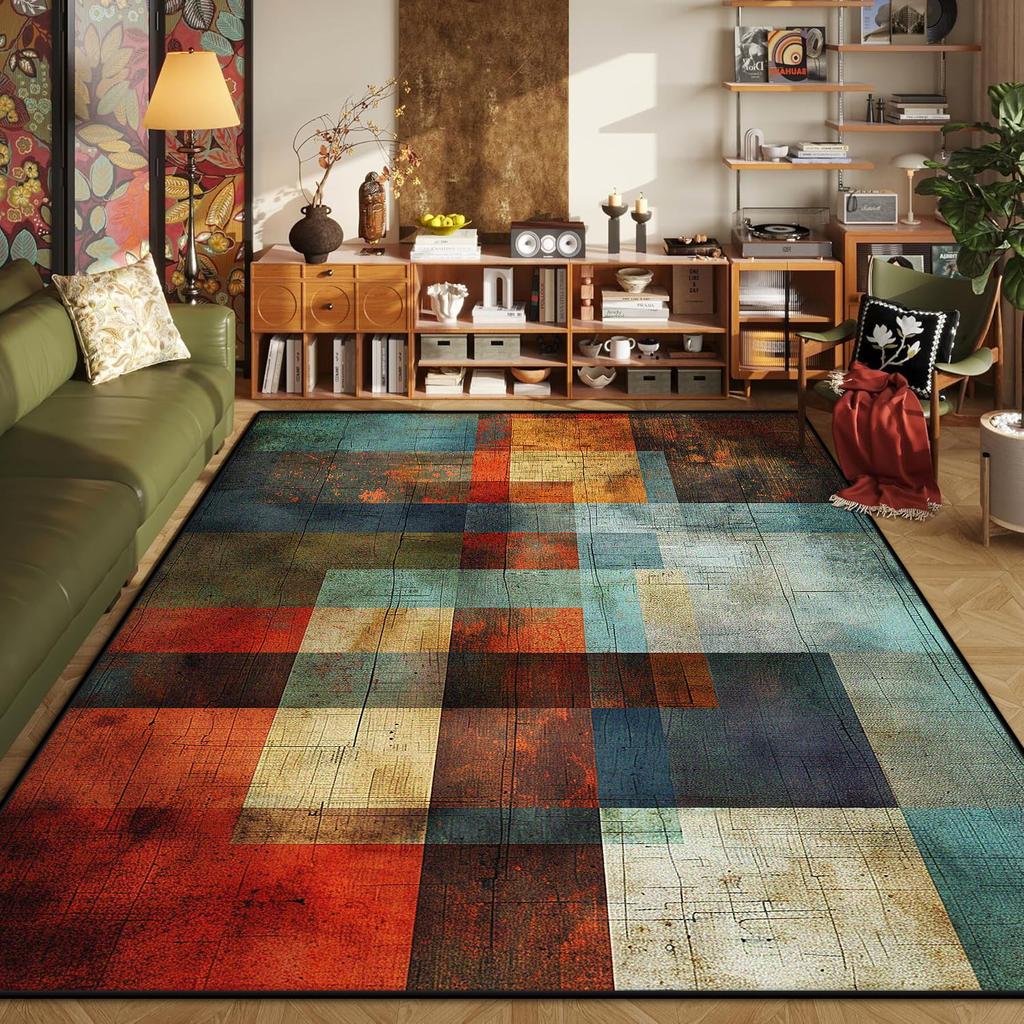 Abstract Geometric Carpets for Living Room Plush Decoration Home Retro Nordic Non-slip Floor Mat Washable Bedroom Cloakroom Rugs