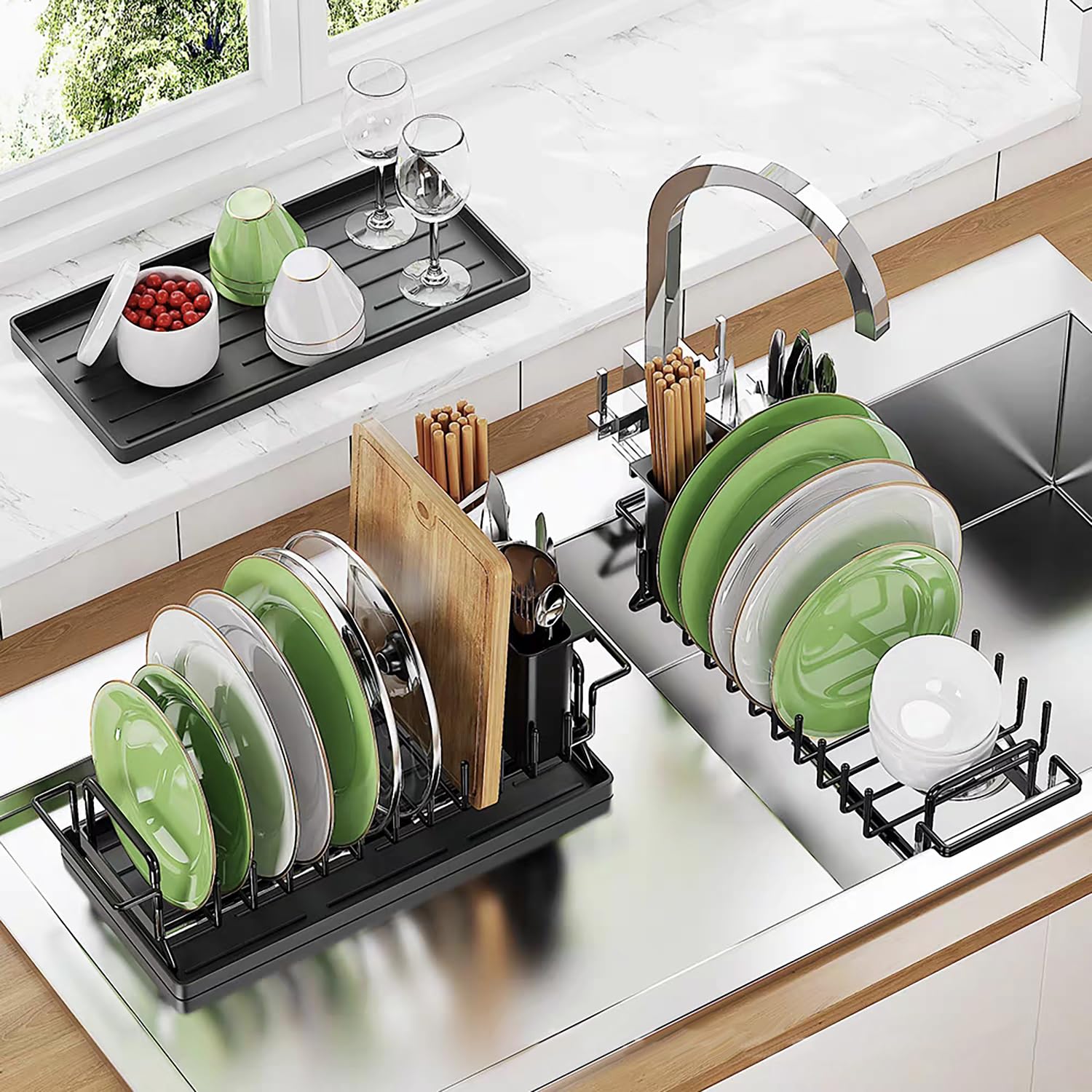 

GDUOD Полка для сушки посуды Телескопическая Ширина Использование Общая вместимость Полка для сушки посуды Корзина для сушки посуды Над раковиной Кухня Тонкая Экономия места Живу в одиночестве