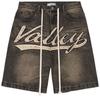 Unisex Retro Letter Strass Denim Shorts Damen Sommer Vintage Locker Schwarze Shorts Herren Streetwear Lässige Hosen