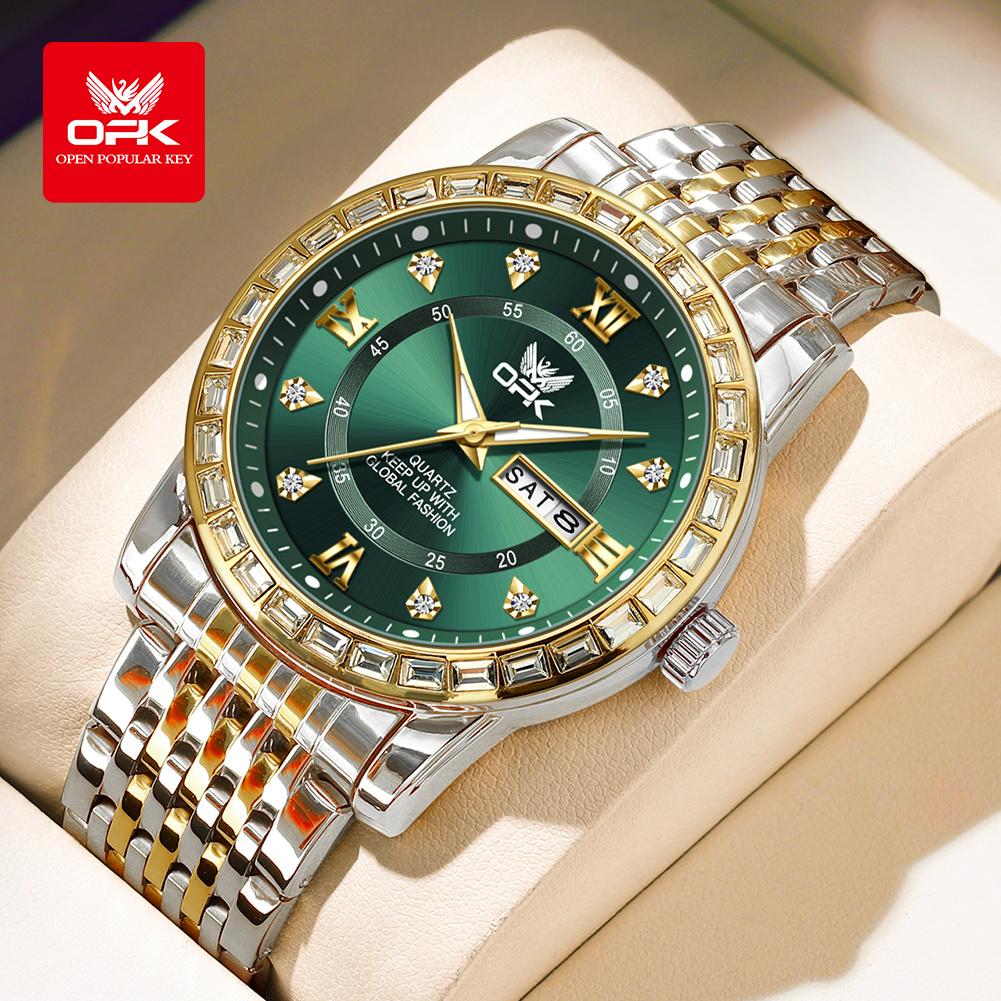 OPK 8174 Diamond Studded Dual Calendar Men's Quartz Watch
