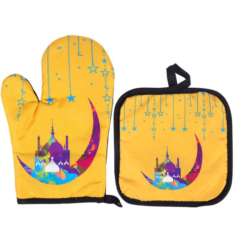 Ramadan Decorations Kitchen Hot Oven Mitts Apron Anti-Hot Microwave Gloves Pad Eid Mubarak Islamic Muslim Cooking Baking Tool