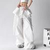 Y2K Black Cargo Pants Women Streetwear Lace Patchwork White Wide Leg Pants Summer Gyaru Harajuku Korean Baggy Trousers